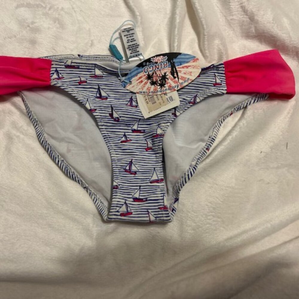 NWT Bingo Surf Bikini Bottom Tie Side Beach Nautical Sailboat SZ M